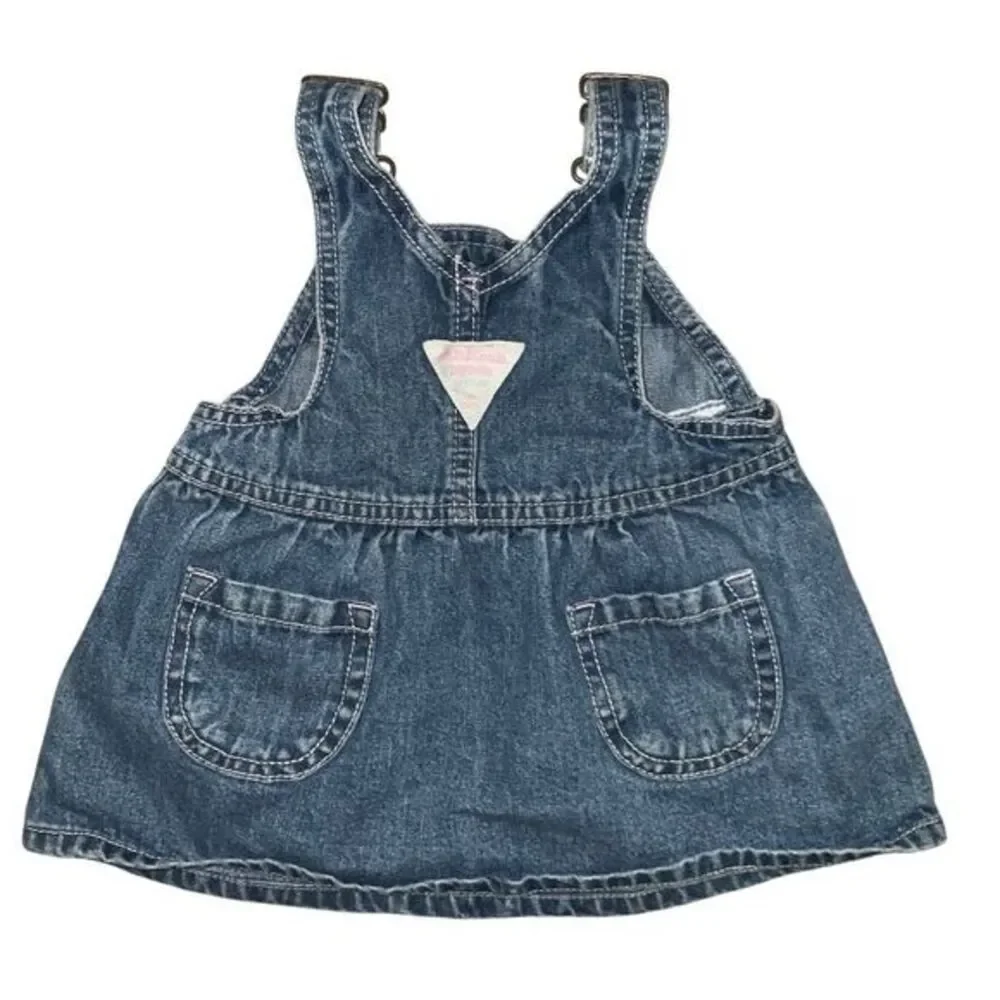 Vintage OshKosh B'gosh Denim Overall Dress Toddler Girls Pink Trim 6m